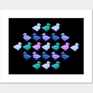 Ducks in rows, pink, teal, blue Posters and Art